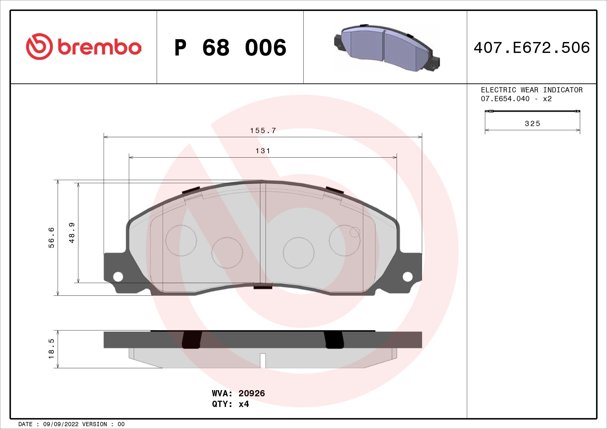A.B.S. P 68 006 BREMBO Bremsbelagsatz, Scheibenbremse